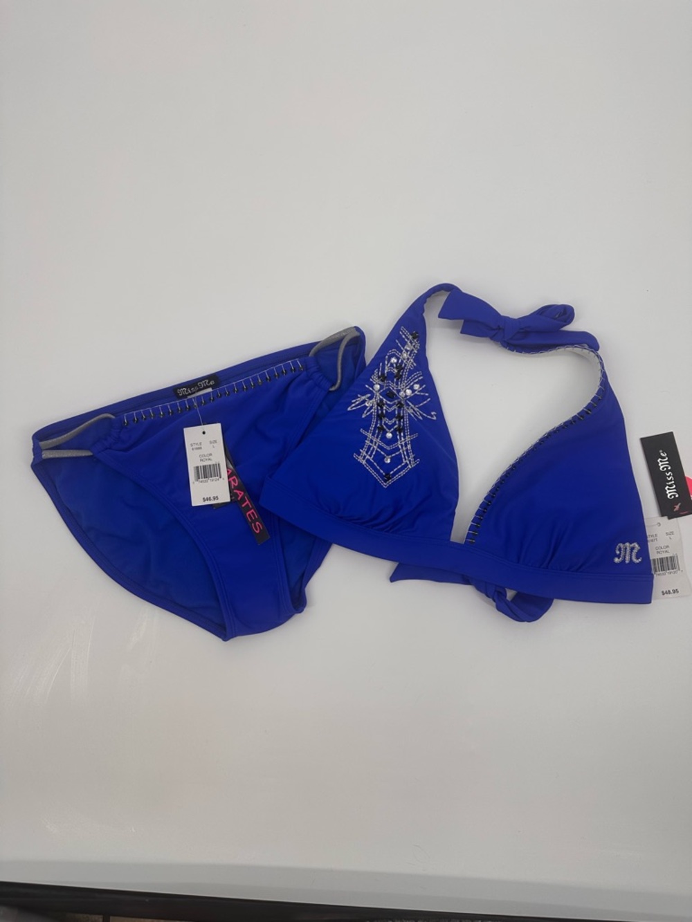 Miss Me Bikini w/ Rhinestones & Silver Embroidered Stitching Size L NWT